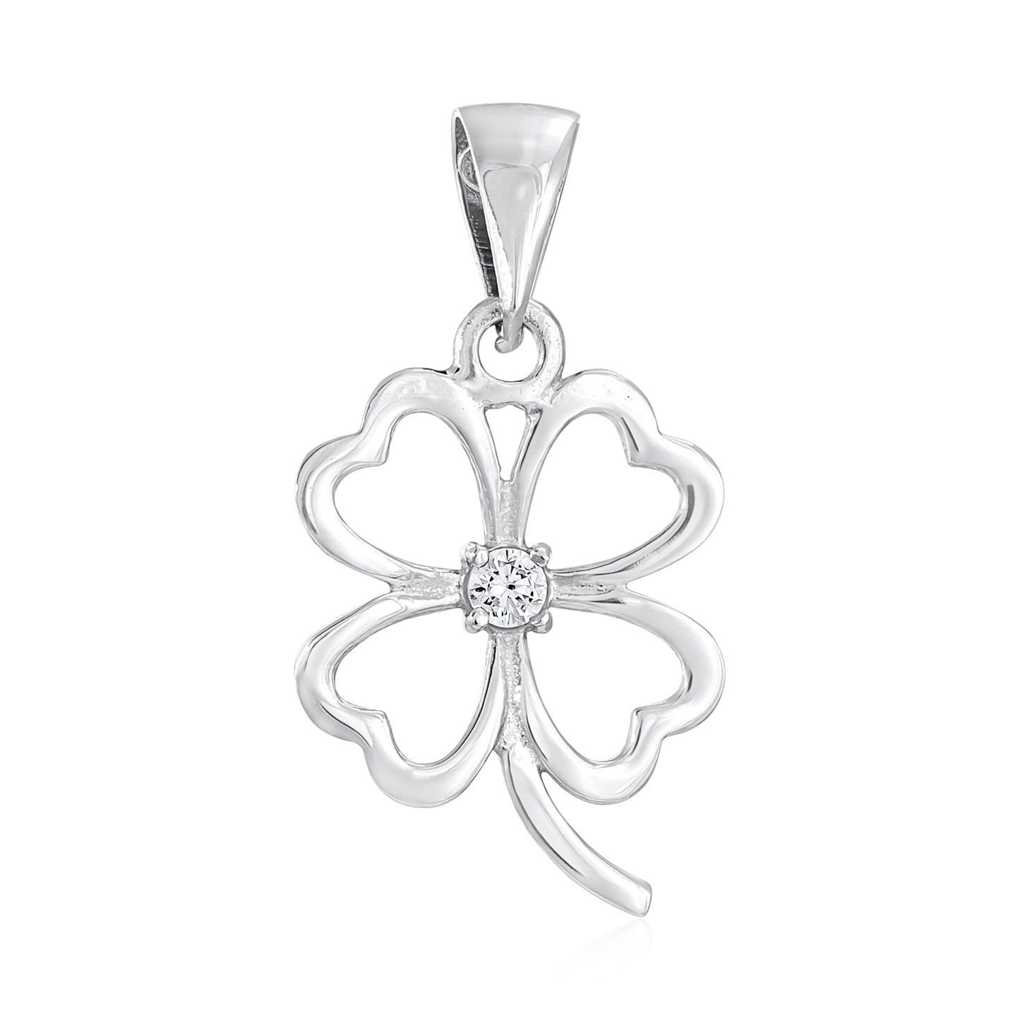 9ct White Gold Cubic Zirconia Clover Pendant