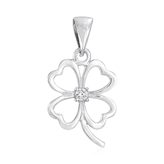9ct White Gold Cubic Zirconia Clover Pendant