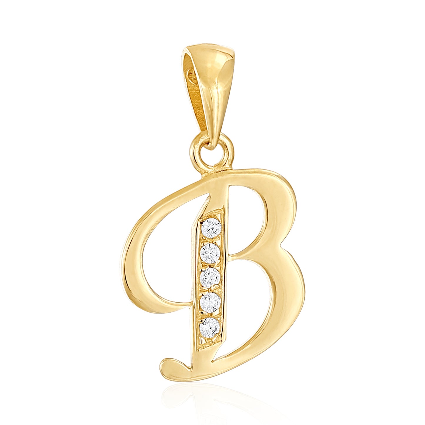 14ct Yellow Gold Cubic Zirconia Fancy Initial Letter B Pendant