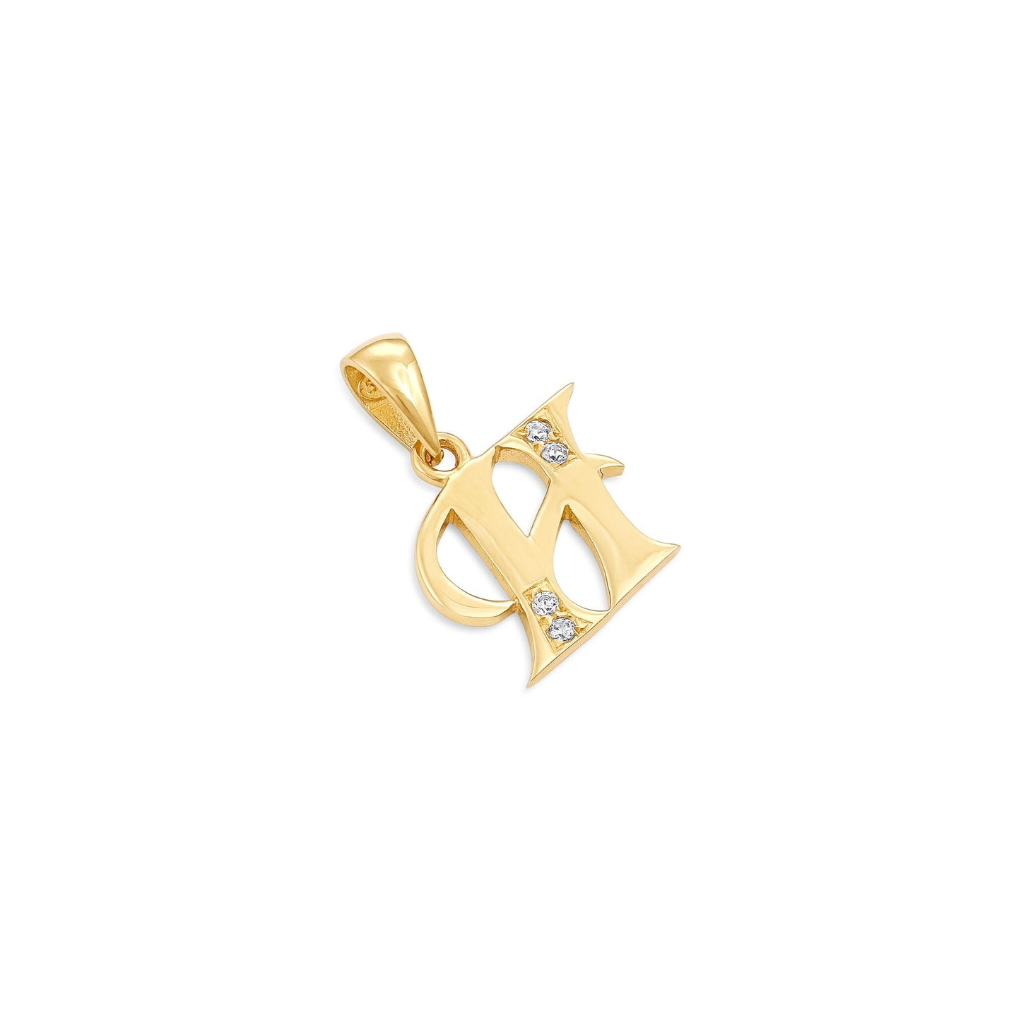 14ct Yellow Gold Cubic Zirconia Fancy Initial Letter H Pendant