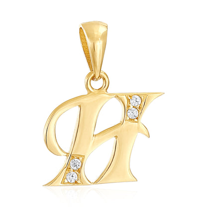 14ct Yellow Gold Cubic Zirconia Fancy Initial Letter H Pendant
