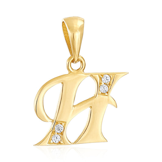 14ct Yellow Gold Cubic Zirconia Fancy Initial Letter H Pendant