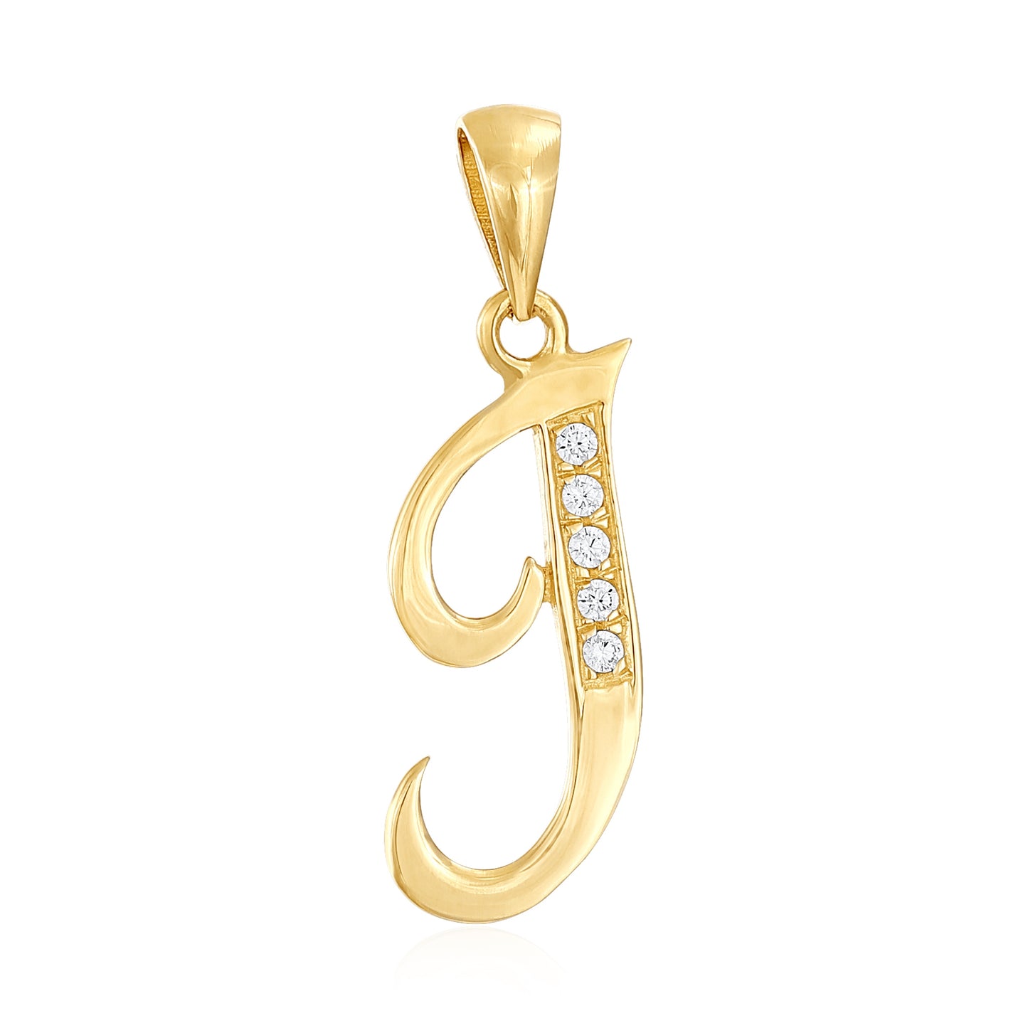 14ct Yellow Gold Cubic Zirconia Fancy Initial Letter J Pendant