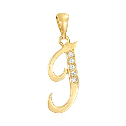 14ct Yellow Gold Cubic Zirconia Fancy Initial Letter J Pendant