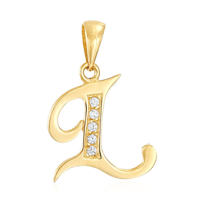 14ct Yellow Gold Cubic Zirconia Fancy Initial Letter L Pendant