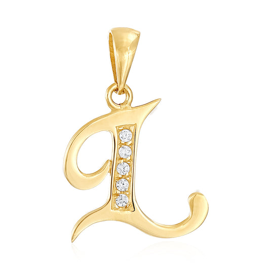 14ct Yellow Gold Cubic Zirconia Fancy Initial Letter L Pendant