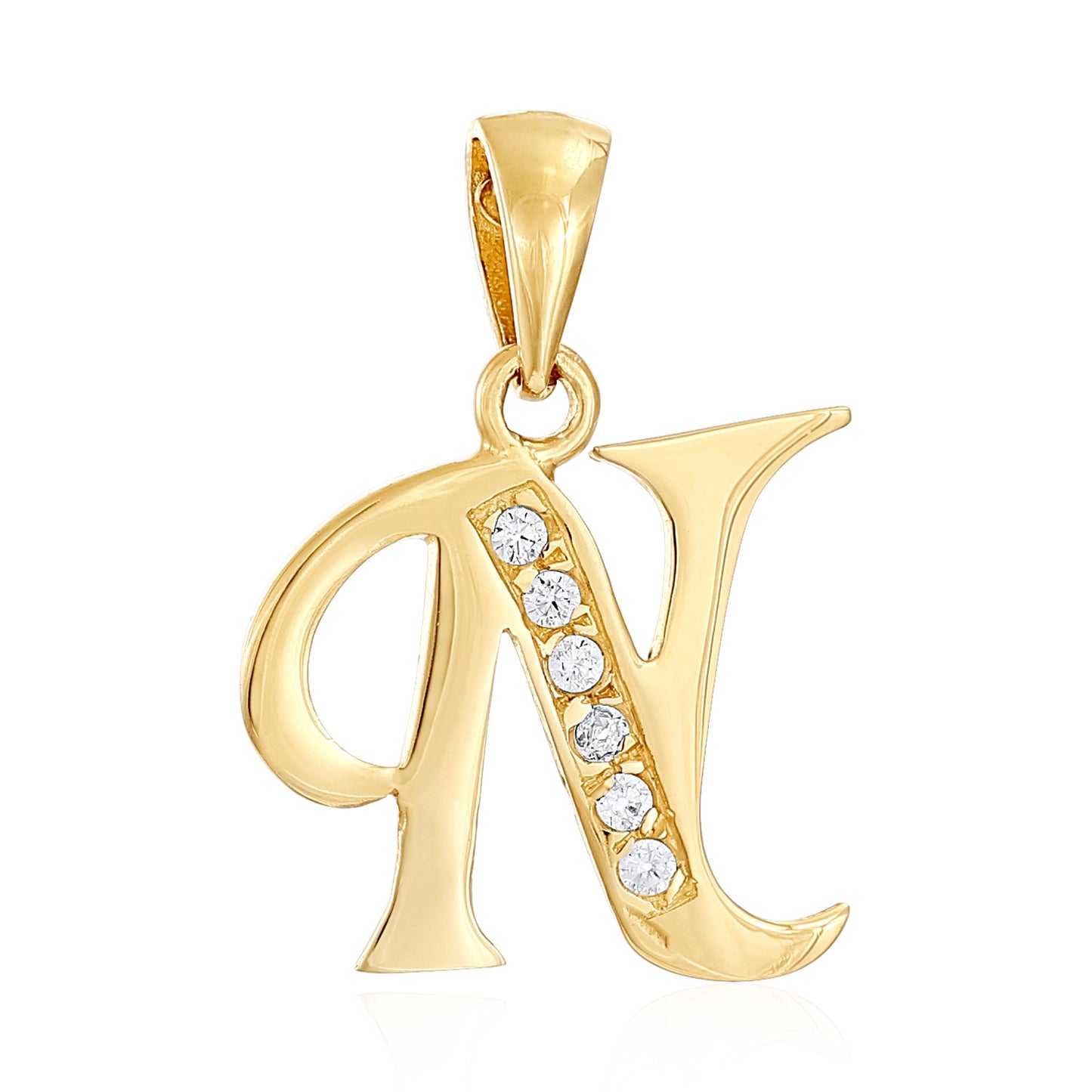 14ct Yellow Gold Cubic Zirconia Fancy Initial Letter N Pendant