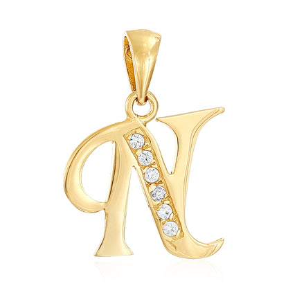 14ct Yellow Gold Cubic Zirconia Fancy Initial Letter N Pendant