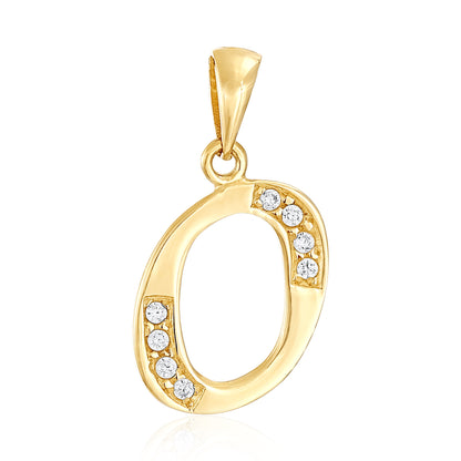14ct Yellow Gold Cubic Zirconia Fancy Initial Letter O Pendant