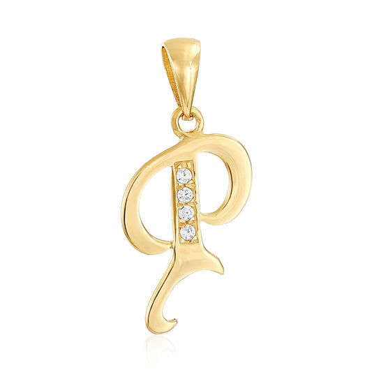 14ct Yellow Gold Cubic Zirconia Fancy Initial Letter P Pendant