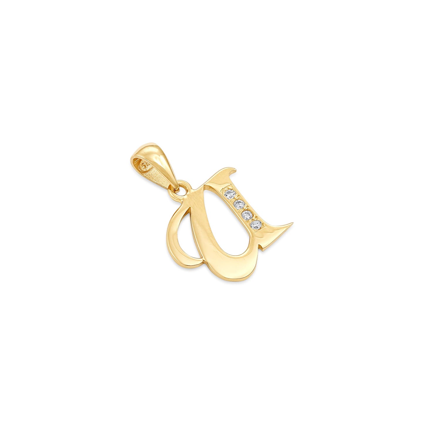 14ct Yellow Gold Cubic Zirconia Fancy Initial Letter U Pendant