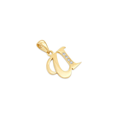 14ct Yellow Gold Cubic Zirconia Fancy Initial Letter U Pendant