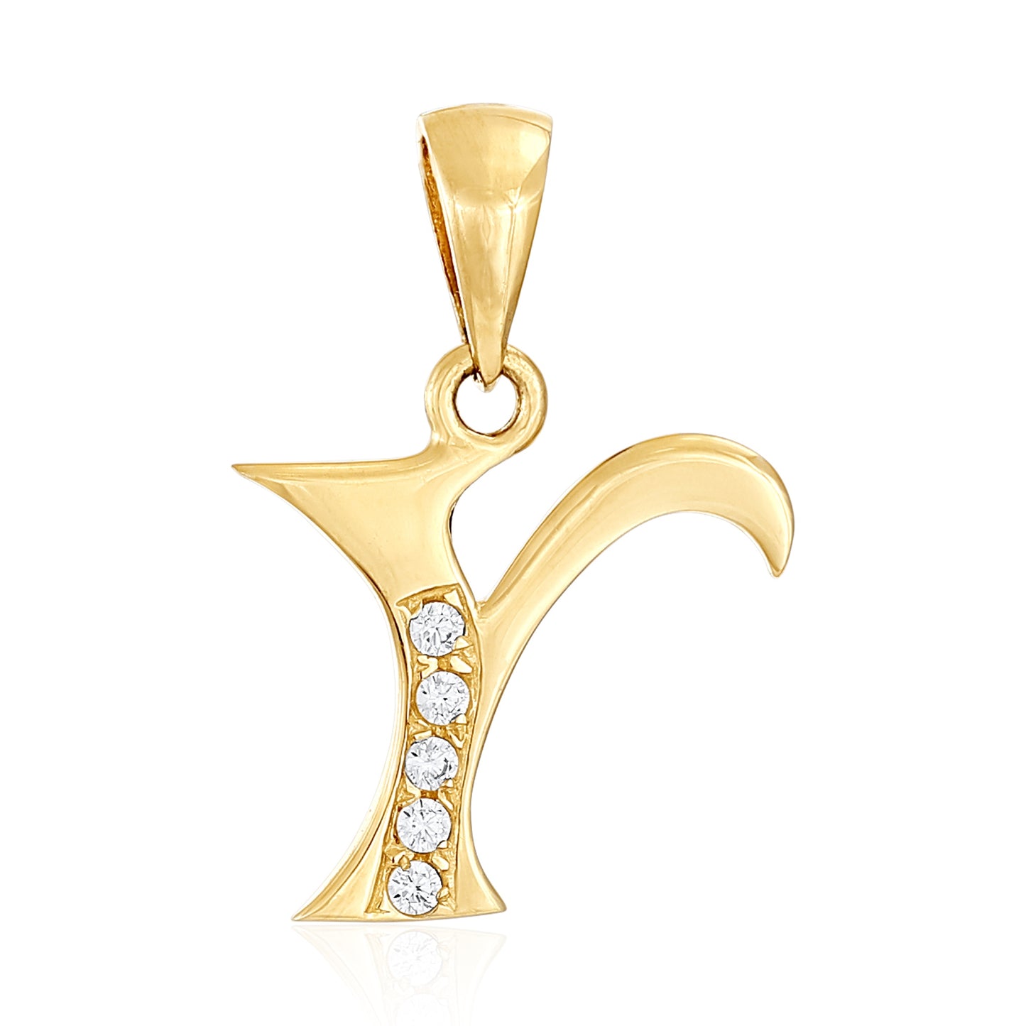 14ct Yellow Gold Cubic Zirconia Fancy Initial Letter Y Pendant