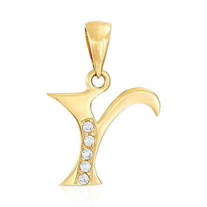 14ct Yellow Gold Cubic Zirconia Fancy Initial Letter Y Pendant