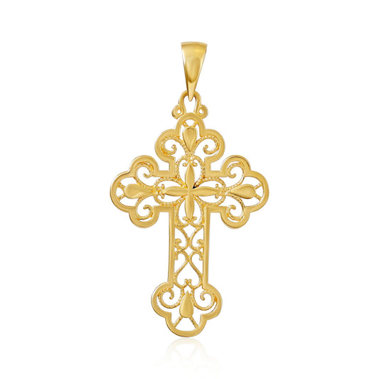 14ct Solid Gold Traditional Patterned Cross Pendant - 33mm PD60081-14Y