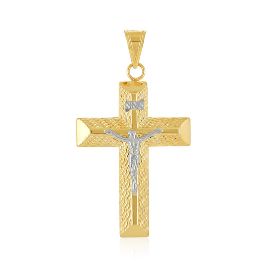 9ct Two Tone Crucifix Cross Pendant