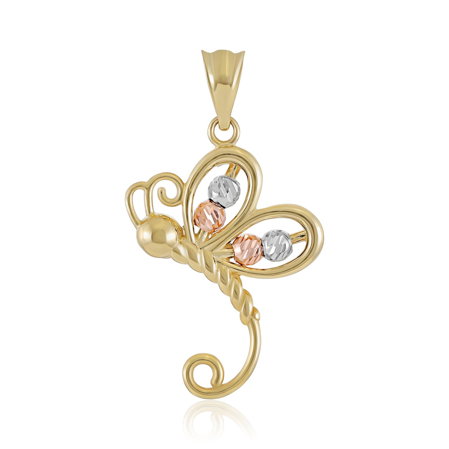 9ct Tri Colour Gold Bead Design Butterfly Pendant