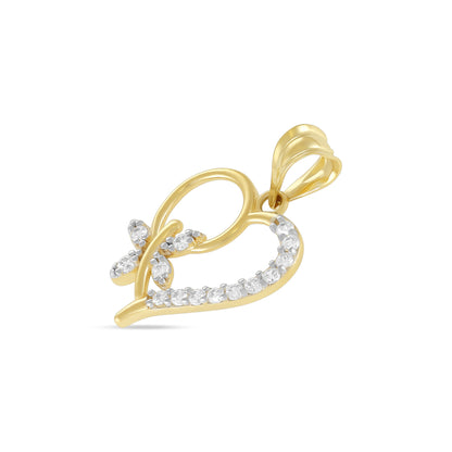 9ct Yellow Gold Cubic Zirconia Heart and Butterfly Pendant