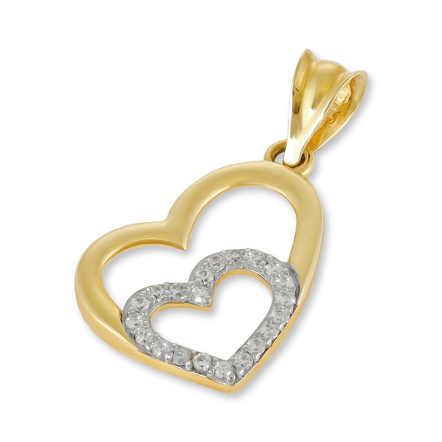 9ct Gold Double Heart Cubic Zirconia Pendant