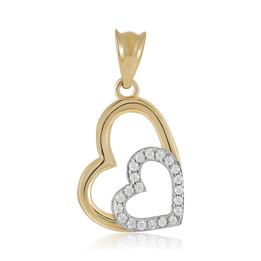9ct Gold Double Heart Cubic Zirconia Pendant