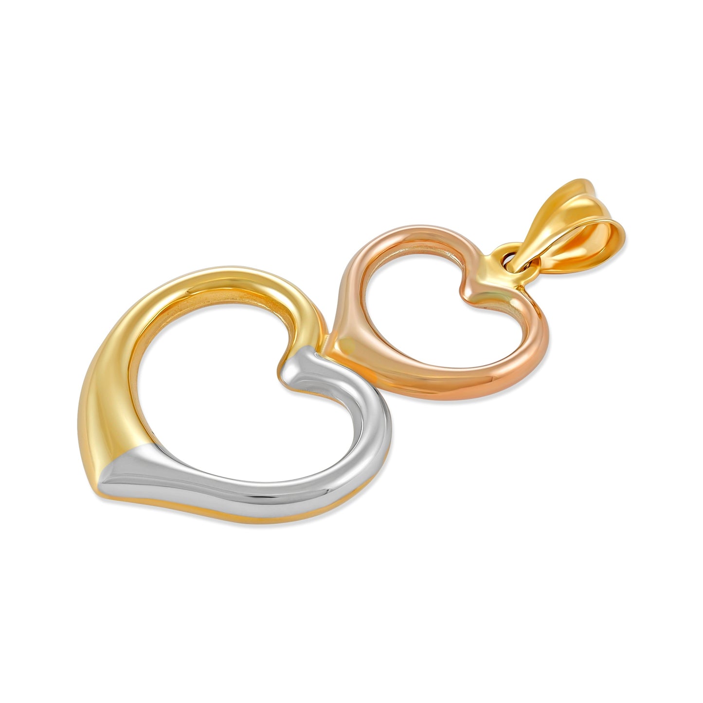 9ct Tri Colour Double Heart Design Pendant