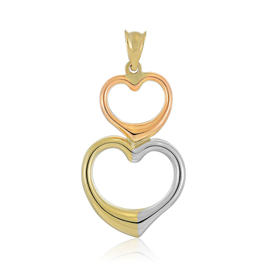 9ct Tri Colour Double Heart Design Pendant