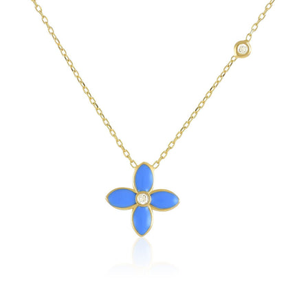 925 sterling silver blue flower necklace PNK8004-B