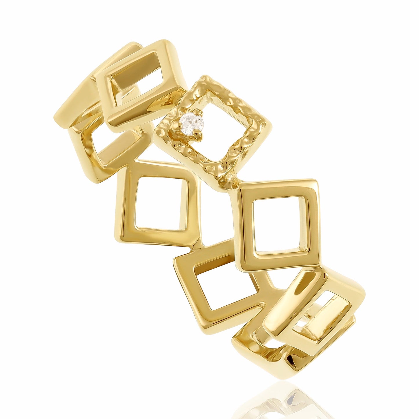 18ct 1 Micron Gold Plated Silver Cubic Zirconia Geometric Ring PRN3010