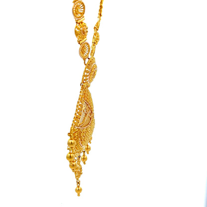 22ct Gold Ornate Filigree Pendant Necklace with Drop Details