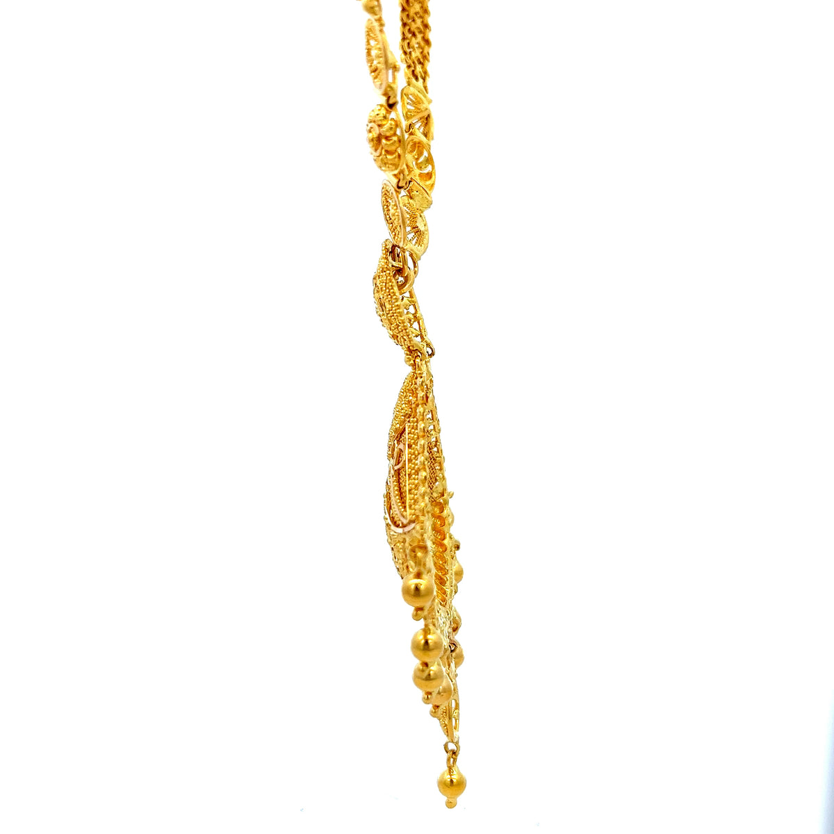 22ct Gold Ornate Filigree Pendant Necklace with Drop Details