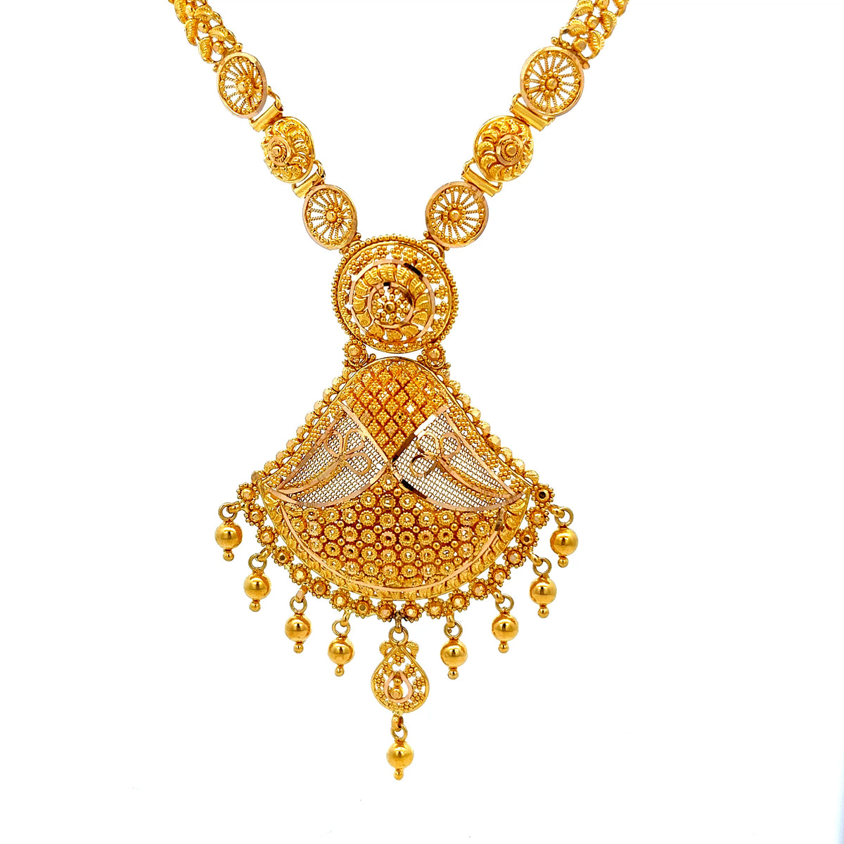 22ct Gold Ornate Filigree Pendant Necklace with Drop Details