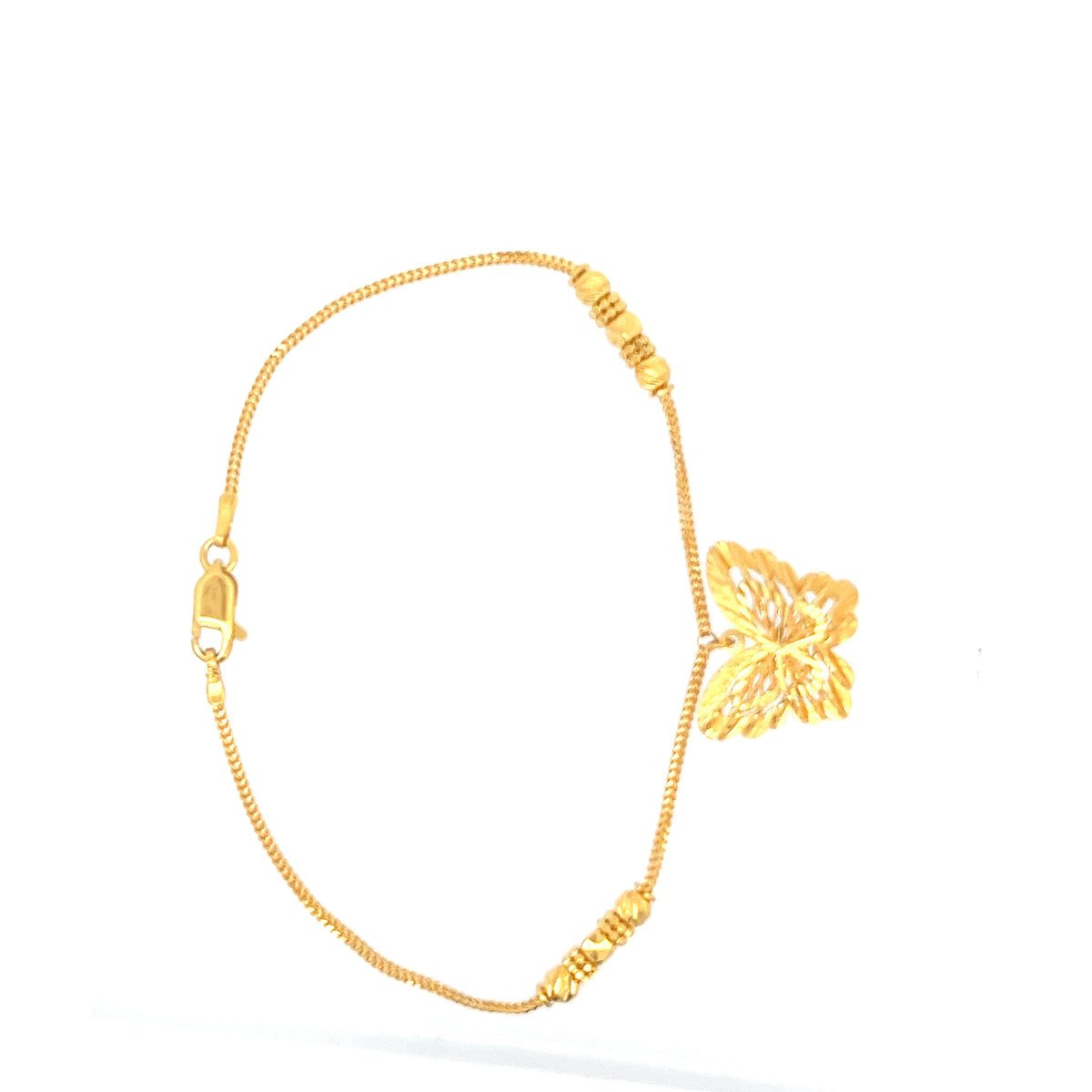 22ct Gold Butterfly Pendant Bracelet with Textured Bead Details