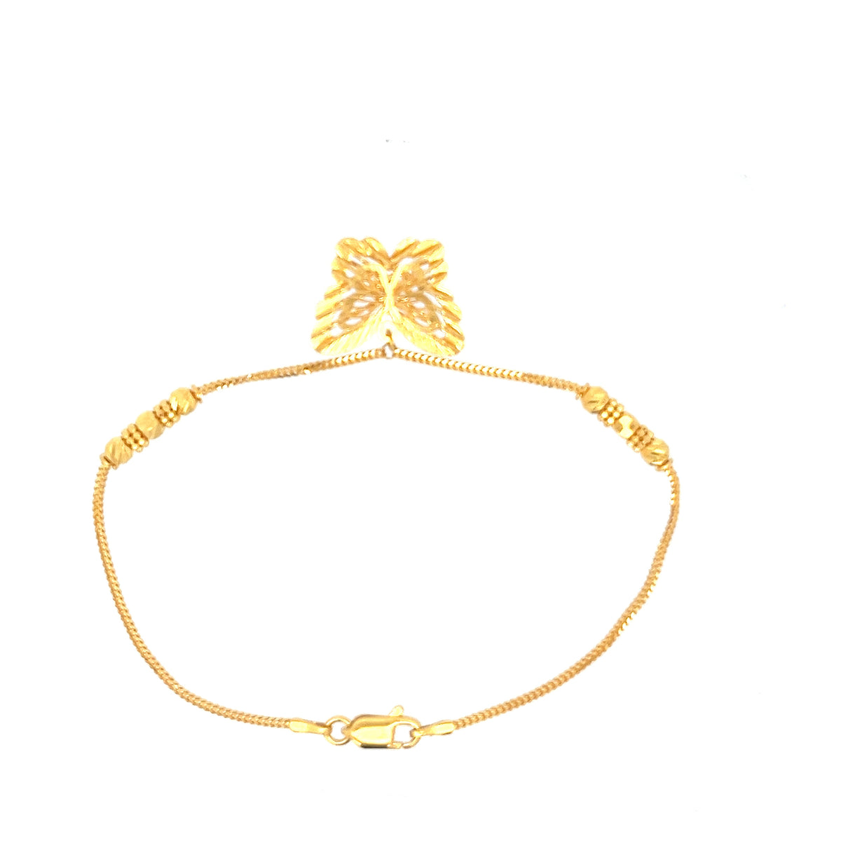 22ct Gold Butterfly Pendant Bracelet with Textured Bead Details