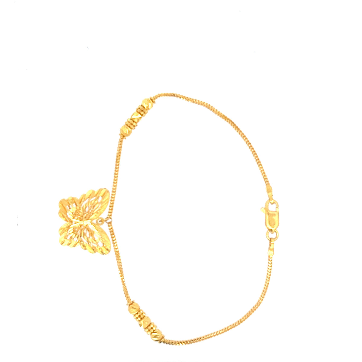 22ct Gold Butterfly Pendant Bracelet with Textured Bead Details