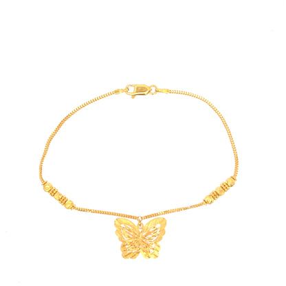 22ct Gold Butterfly Pendant Bracelet with Textured Bead Details