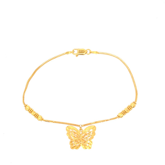 22ct Gold Butterfly Pendant Bracelet with Textured Bead Details