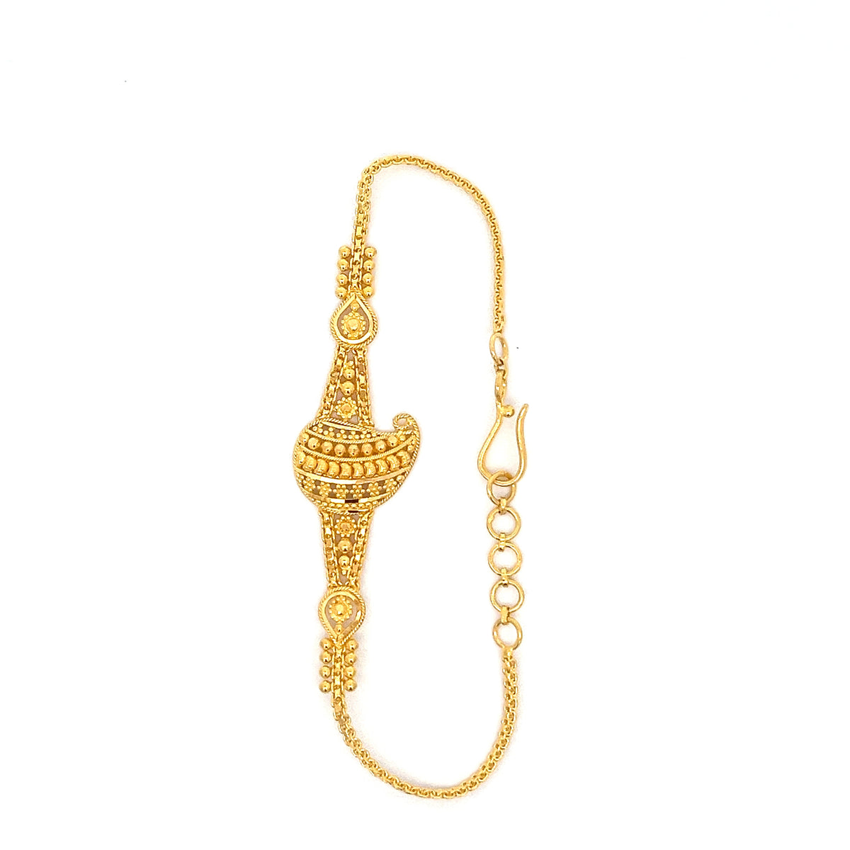 22ct Gold Bracelet with Ornate Paisley Motif and Clear Stones