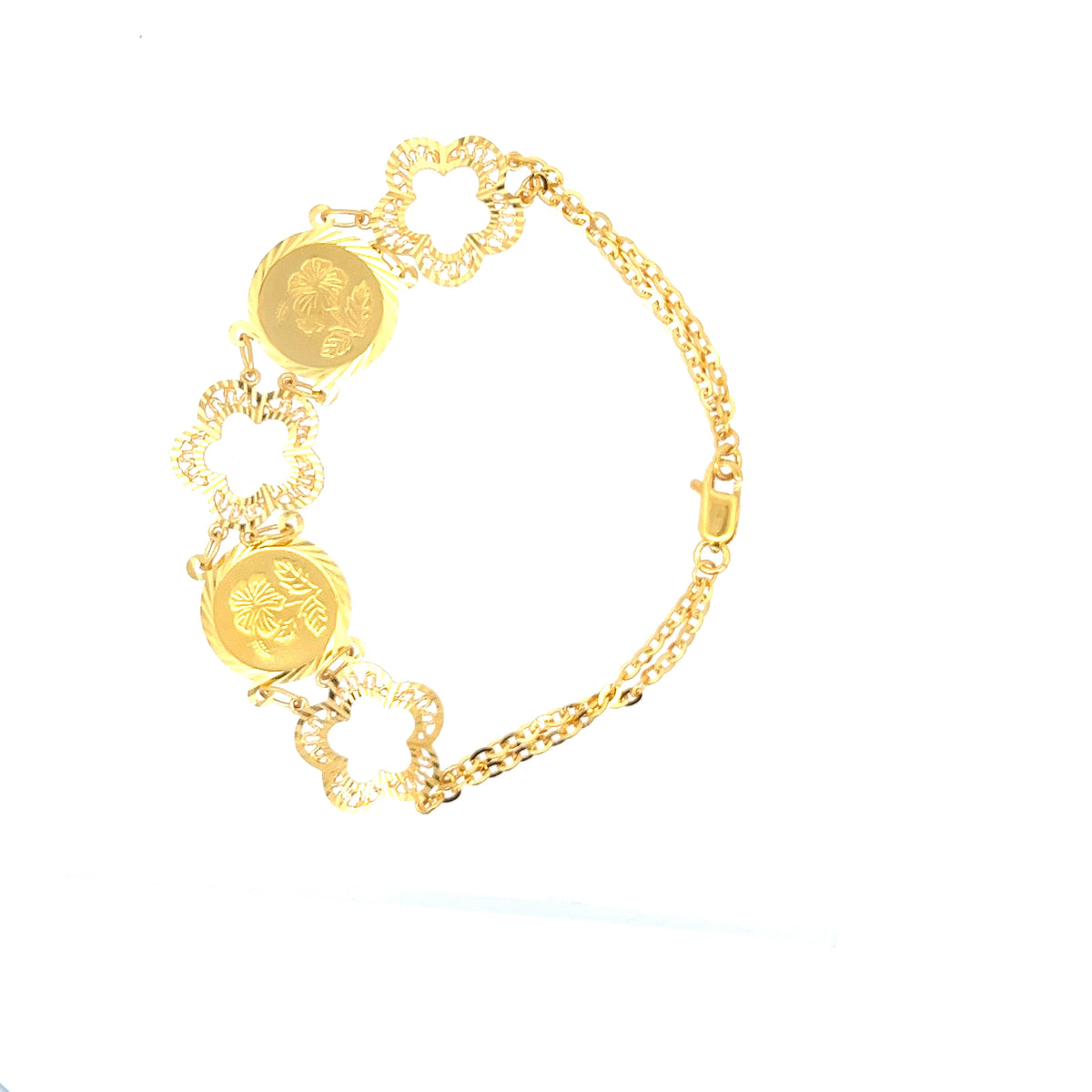 22ct Gold Floral Medallion and Openwork Link Bracelet