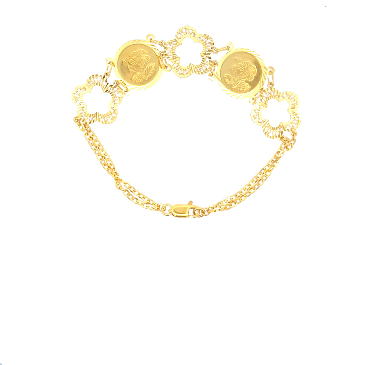 22ct Gold Floral Medallion and Openwork Link Bracelet