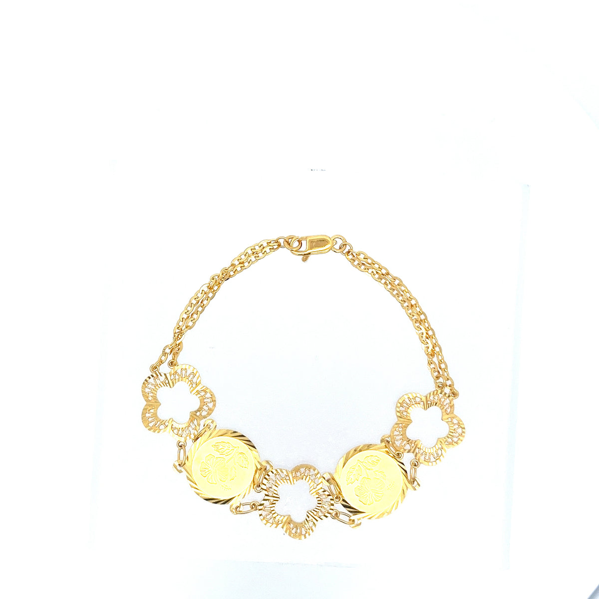 22ct Gold Floral Medallion and Openwork Flower Bracelet