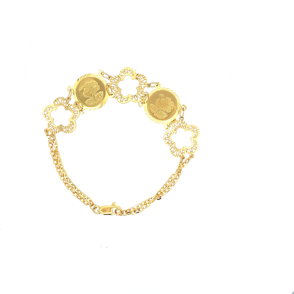 22ct Gold Floral Medallion and Openwork Flower Bracelet