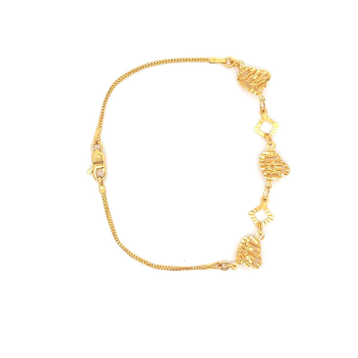 22ct Gold Bracelet with Heart and Square Link Design