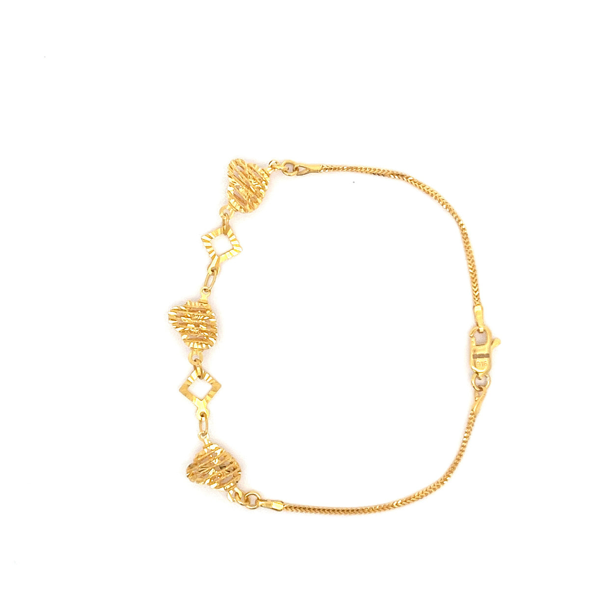 22ct Gold Bracelet with Heart and Square Link Design