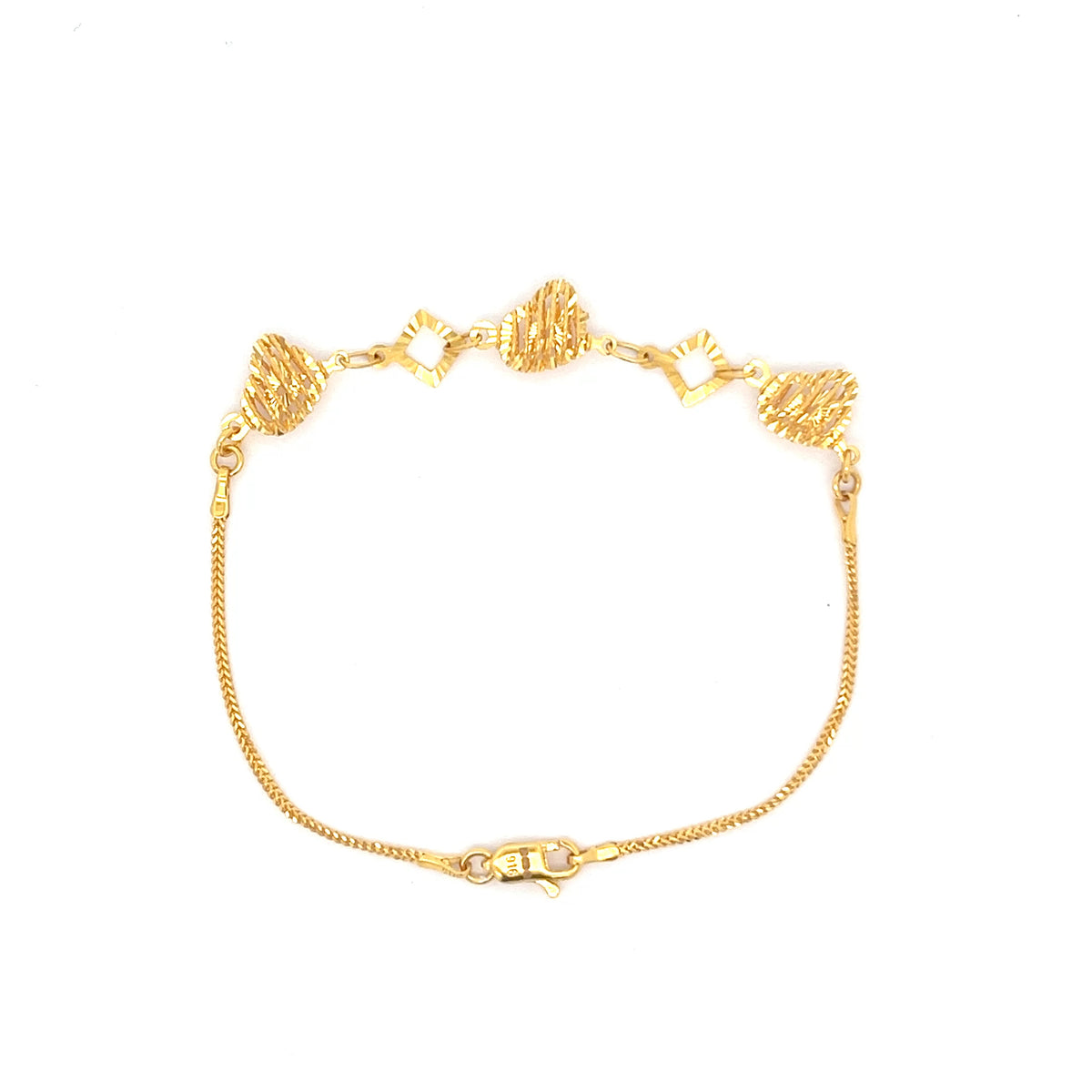 22ct Gold Bracelet with Heart and Square Link Design