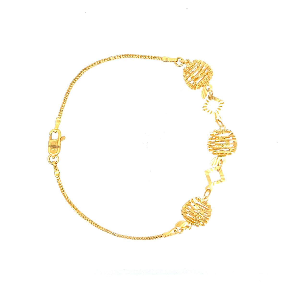 22ct Gold Bracelet with Textured Round and Square Links