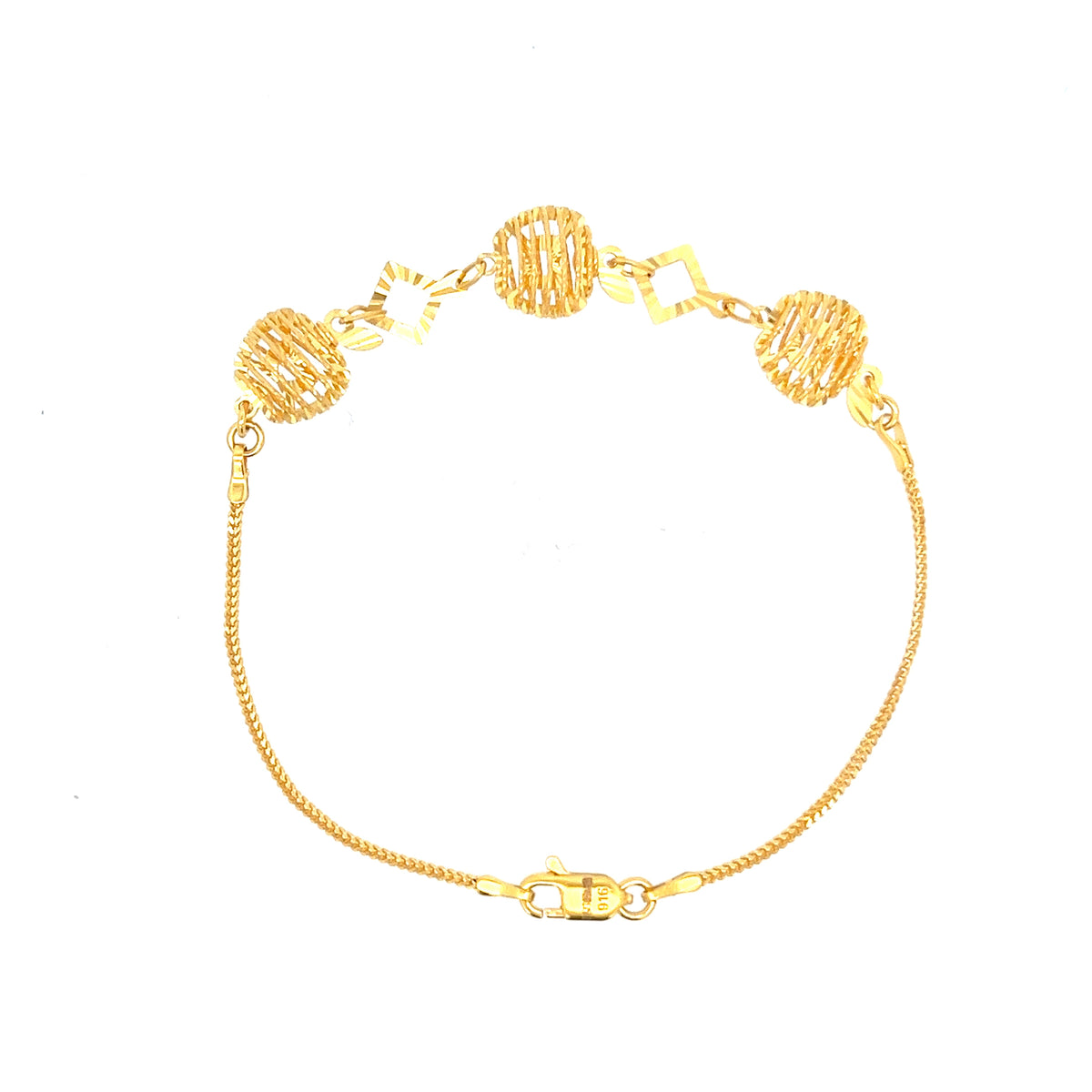 22ct Gold Bracelet with Textured Round and Square Links