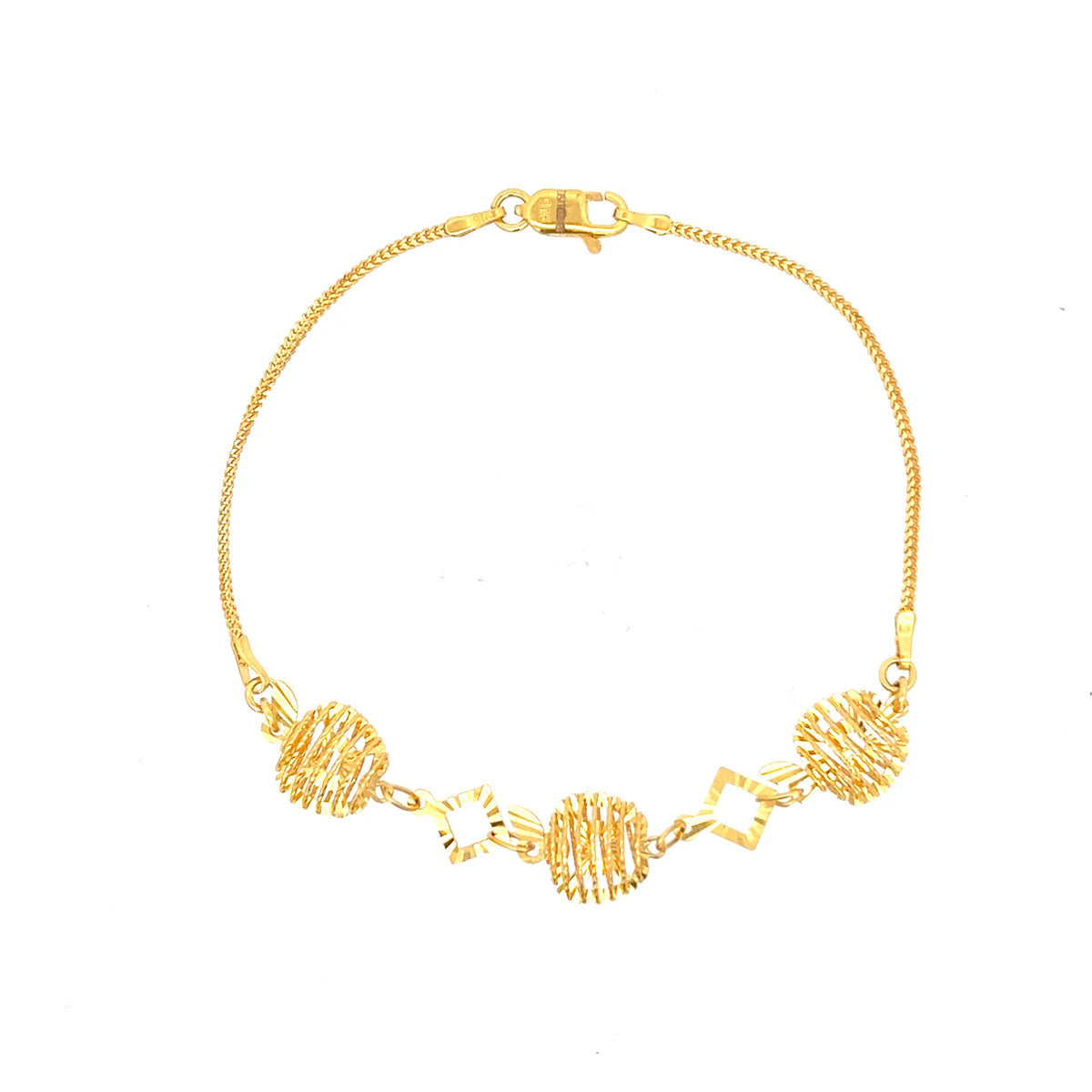 22ct Gold Bracelet with Textured Round and Square Links