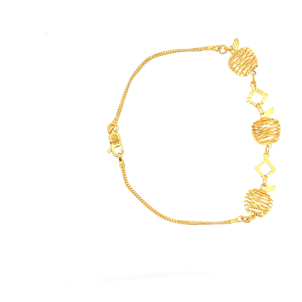 22ct Gold Bracelet with Textured Spheres and Diamond Shapes