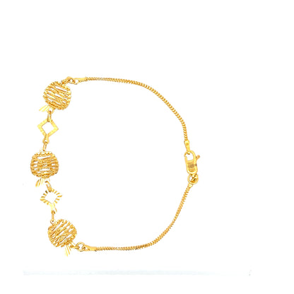 22ct Gold Bracelet with Textured Spheres and Diamond Shapes