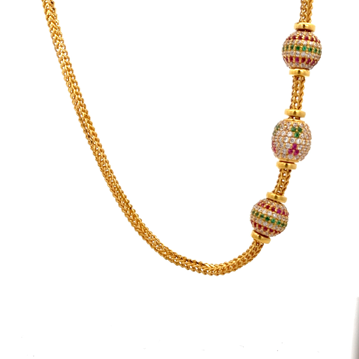 22ct Gold Necklace with Three Coloured Stone Beads